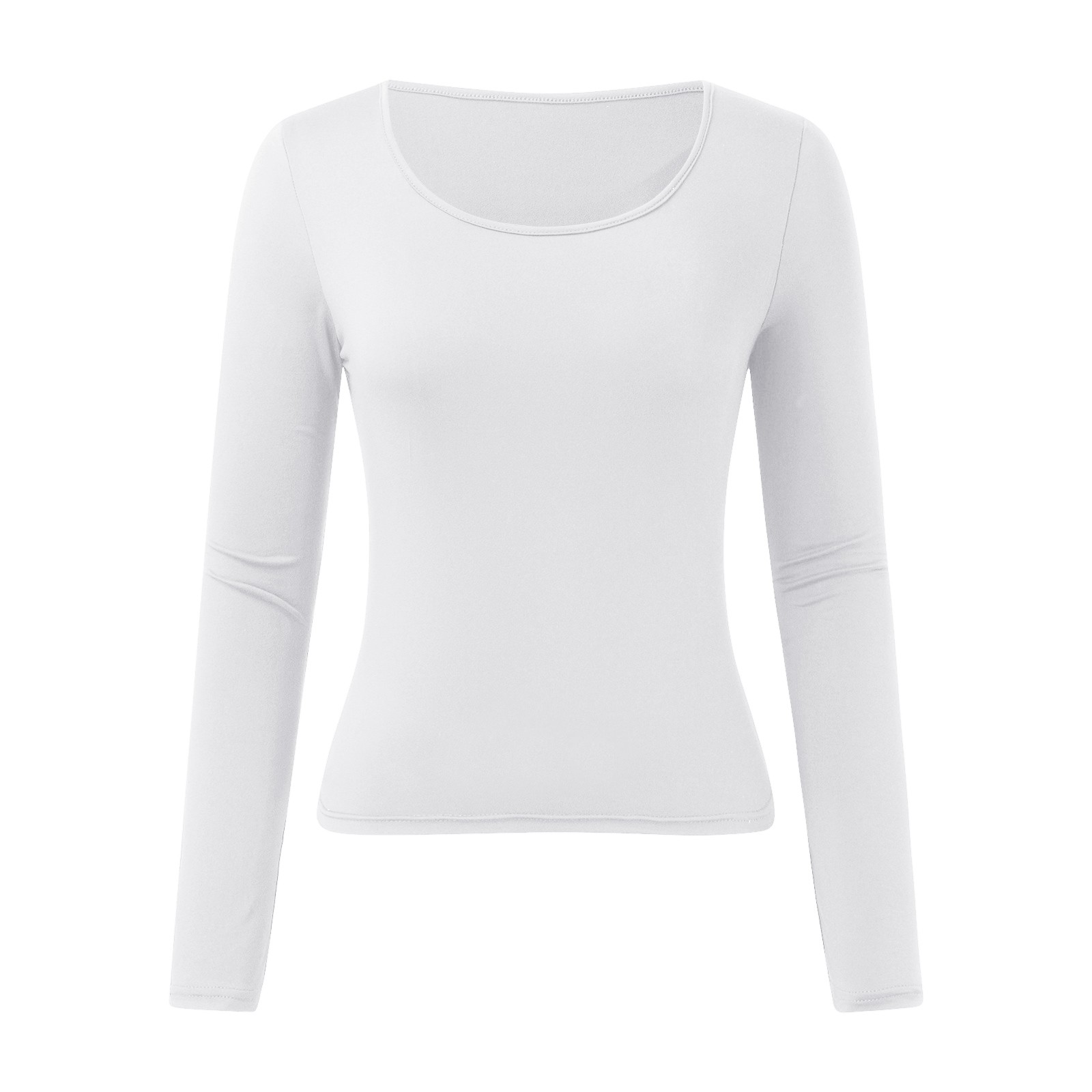 thumbnail image 4 of Tops ajustados para mujer: top corto de manga larga y cuello redondo, básico, ajustado, mezcla de poliéster, para entrenamiento/yoga/informal, tallas S-XL, 4 of 5